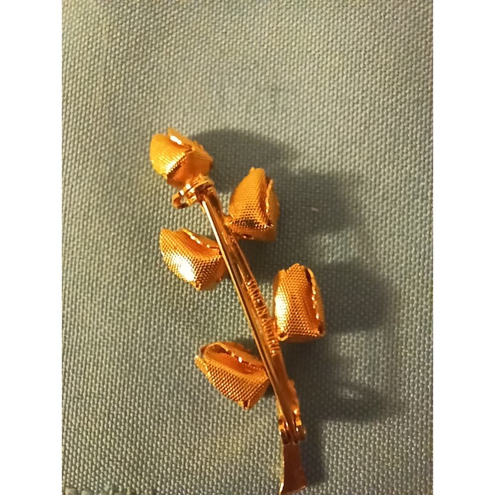 Gold tone Brooch Rosebuds on Branch Austria Apx 2 in. VTG costume jewelry EUC